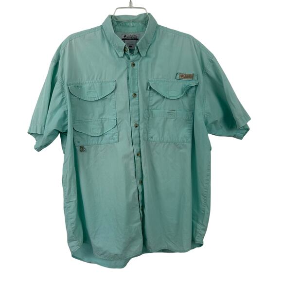 Columbia Mens PFG Short Sleeve Shirt Outdoors Fishing Utility Teal Size Large - Picture 1 of 6